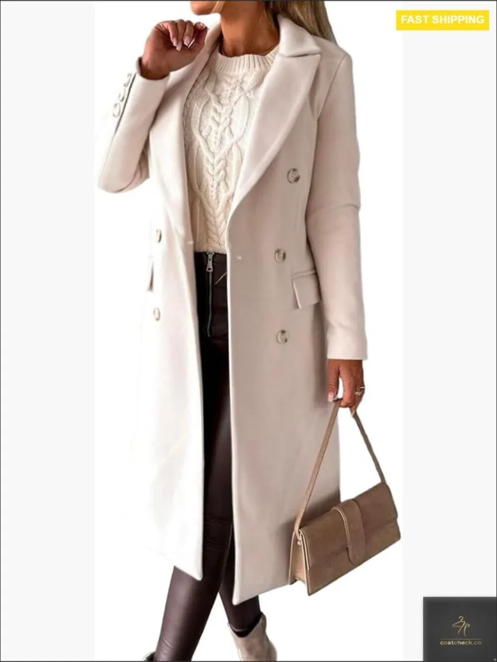 Long Wool Pea Coat Double Breasted Trench Vintage Classic Fall Winter Overcoat